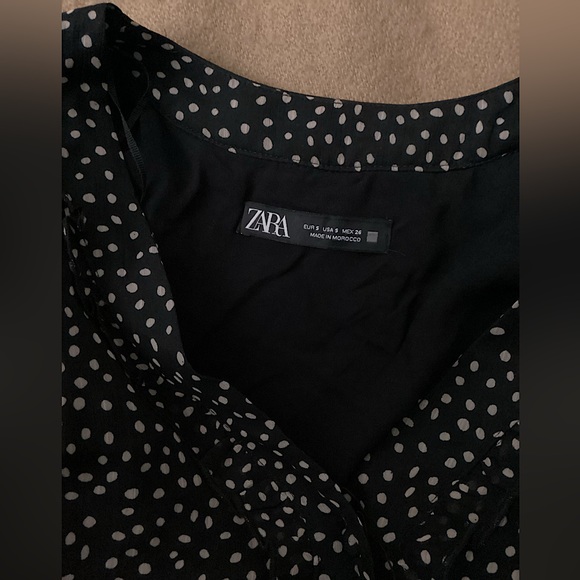 Zara black and white polka dot long sleeve midi dress size small - Picture 3 of 3